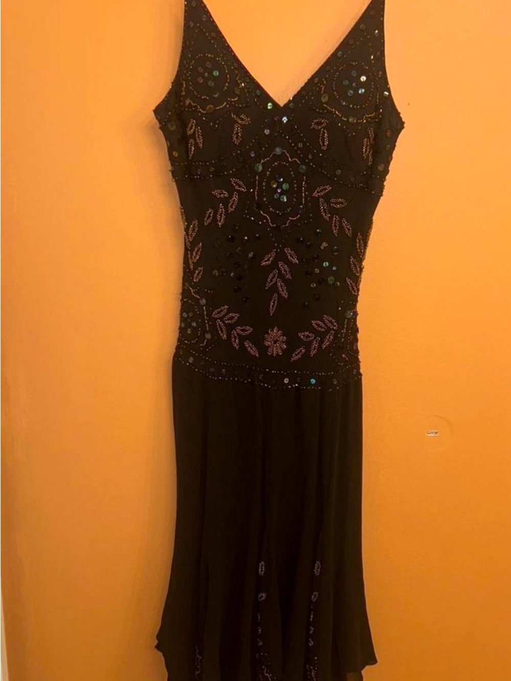Sue Wong -Black Beaded V-Neck Evening Dress